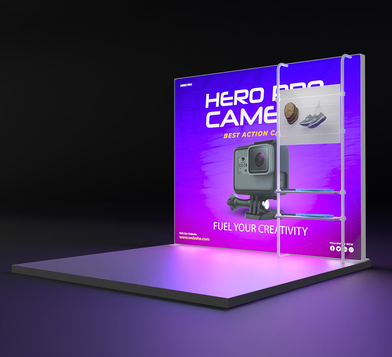 3m Backlit Exhibition Stand - LED Lightbox Display with Shelf