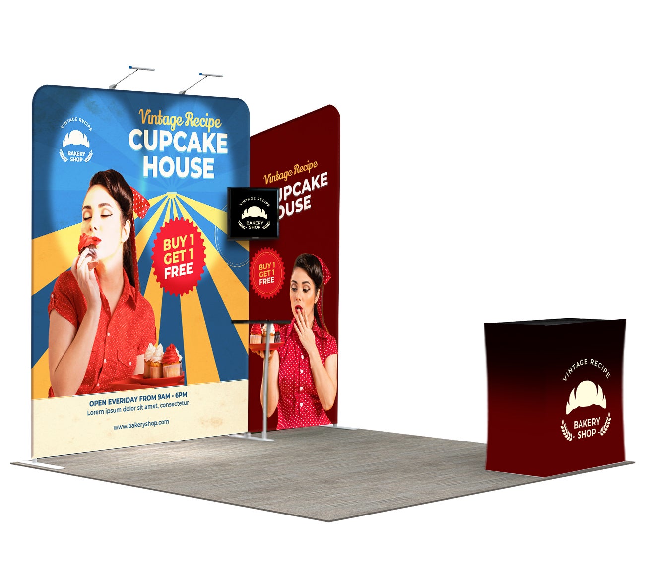 3m Exhibition Stand - Display Stand with Counter, Storage & Graphics