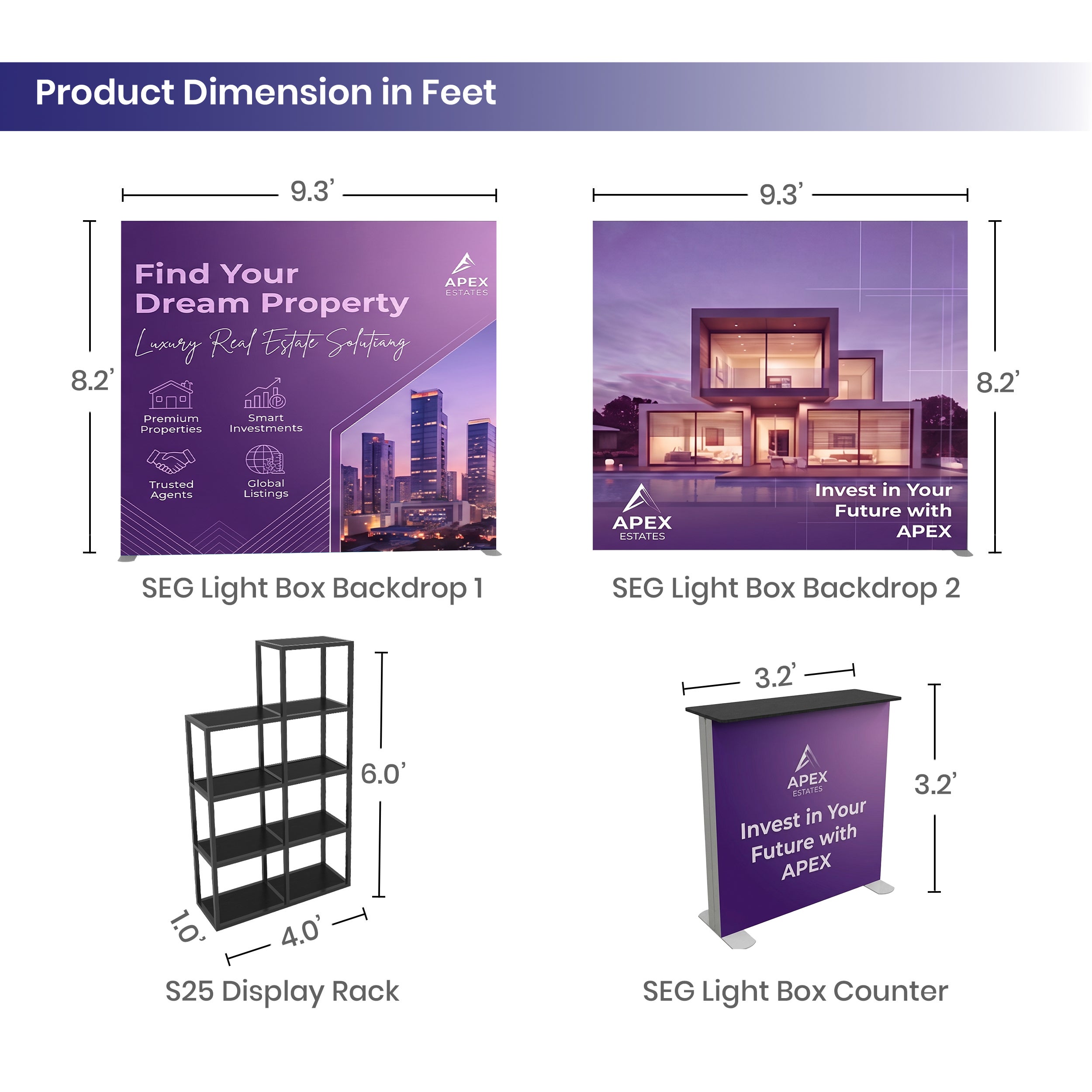 10ft Backlit Trade Show Display - LED Backwall Display with Counter & Side Panels