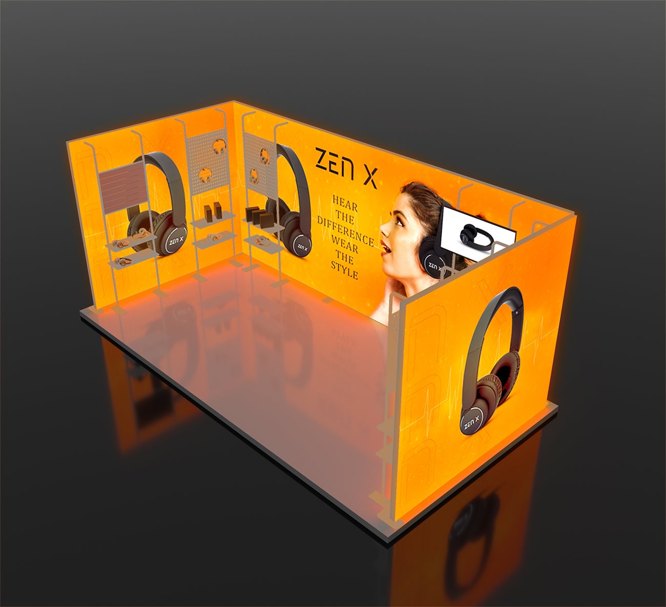 6m Backlit Exhibition Stand - LED Lightbox Display with Shelving
