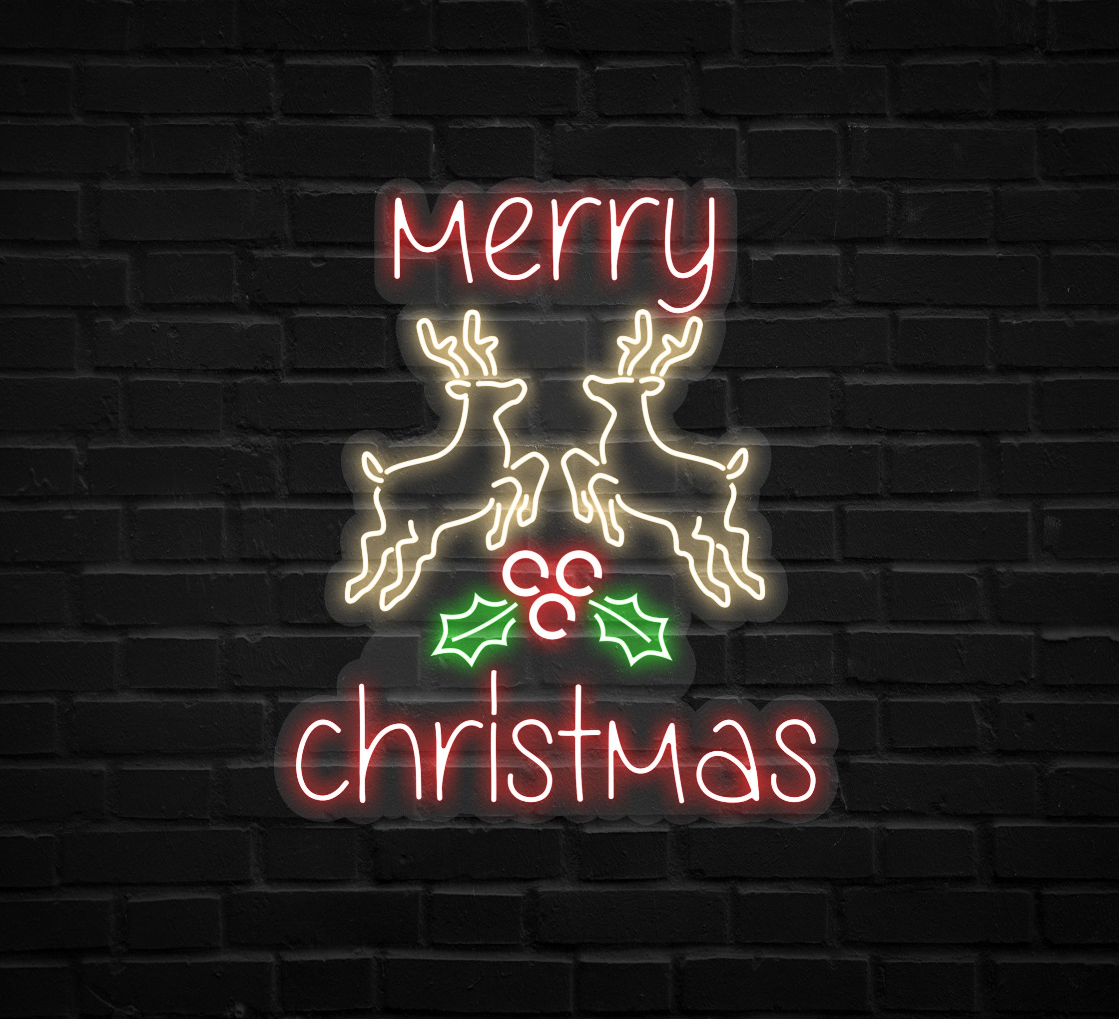 Merry Christmas Deer Head-Up Neon Sign