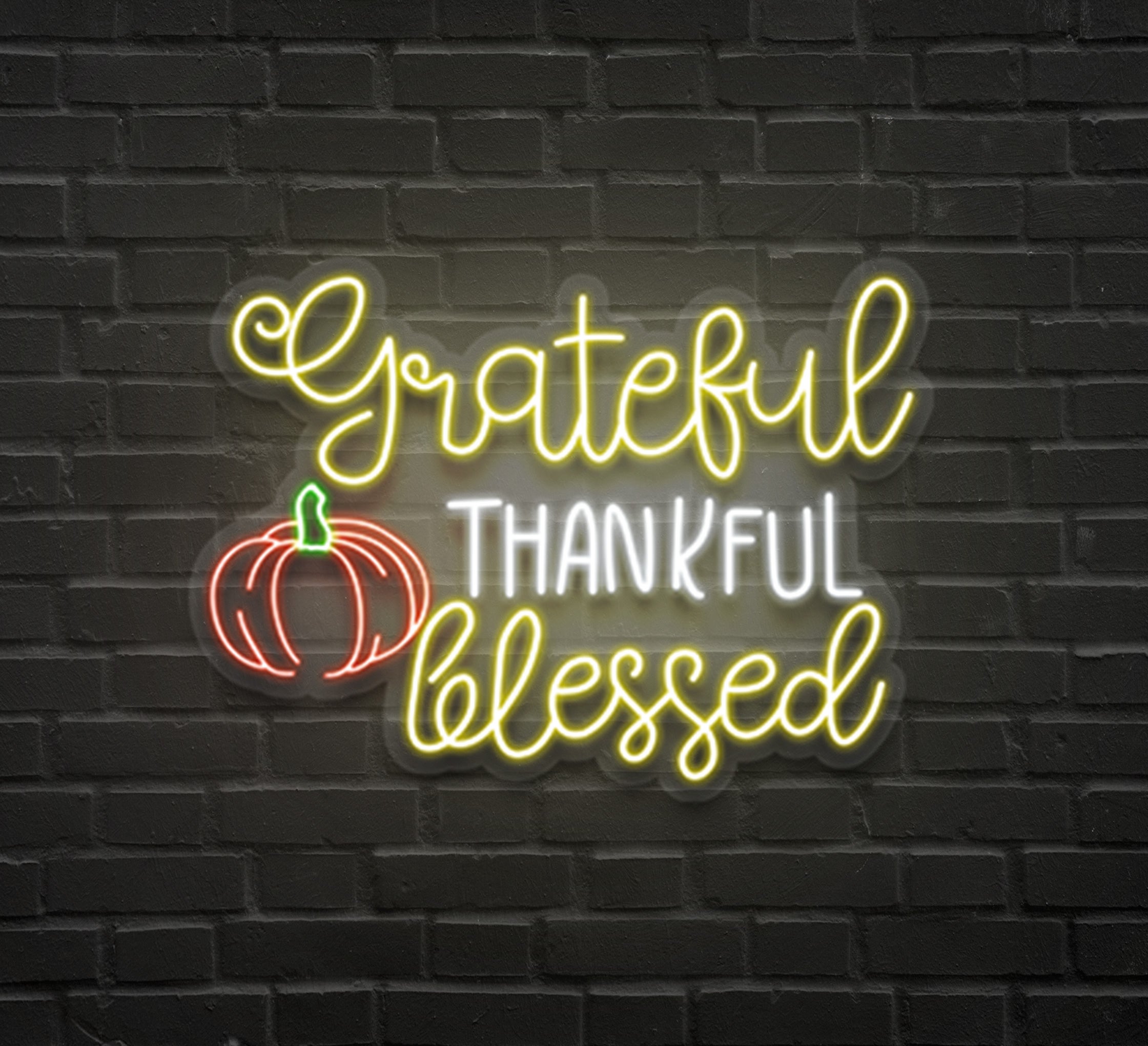 Grateful Thankful Blessed Neon Sign