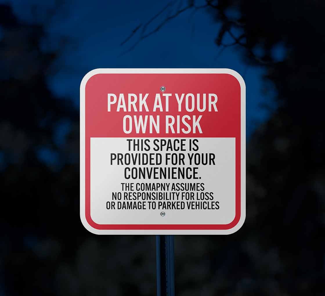 Park At Own Risk Aluminum Sign (Reflective)