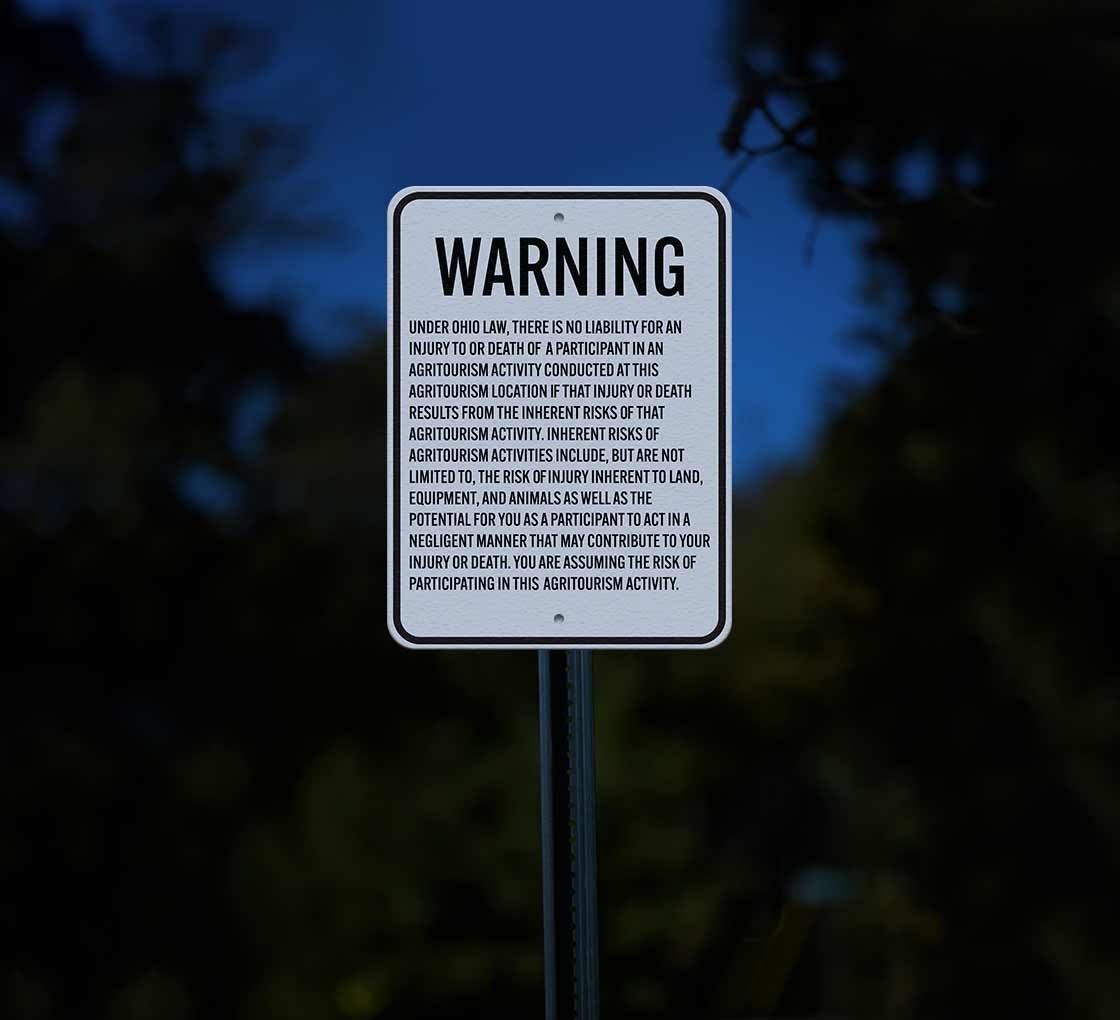 Ohio Agritourism Liability Aluminum Sign (Reflective)