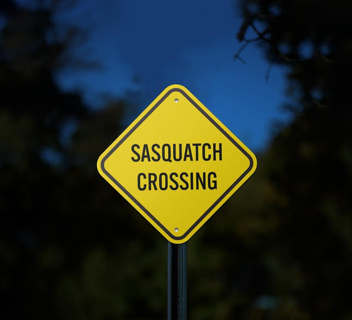 Sasquatch Crossing Aluminum Sign (Reflective)
