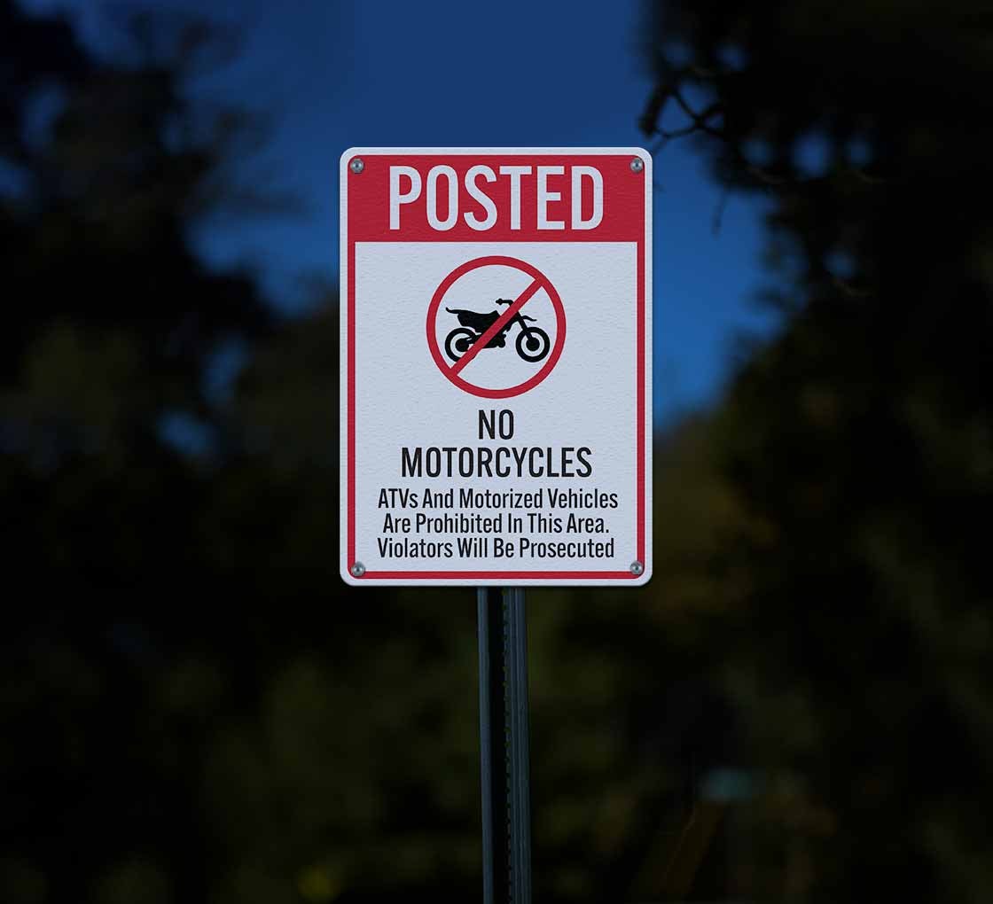 No Motorcycles ATVs & Motorized Vehicles Aluminum Sign (Reflective)