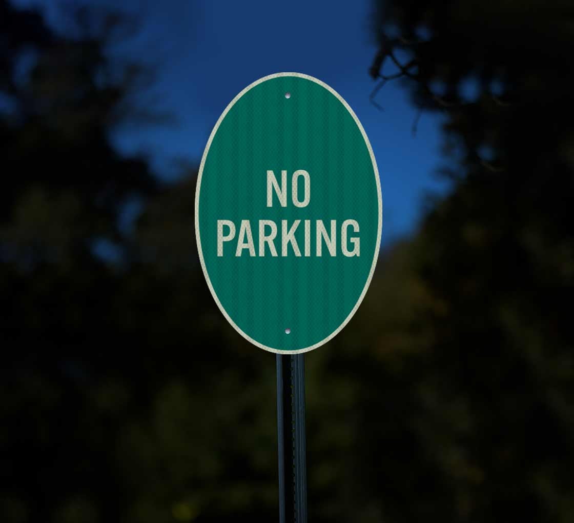 No Parking Oval Aluminum Sign (EGR Reflective)