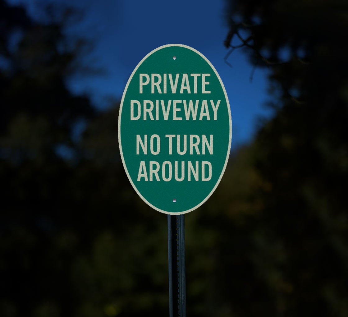 Private Driveway No Turn Around Oval Aluminum Sign (Reflective)