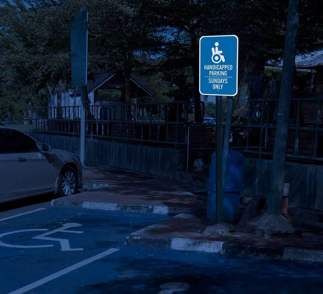 Handicapped Parking, Sundays Only Aluminum Sign (Diamond Reflective)