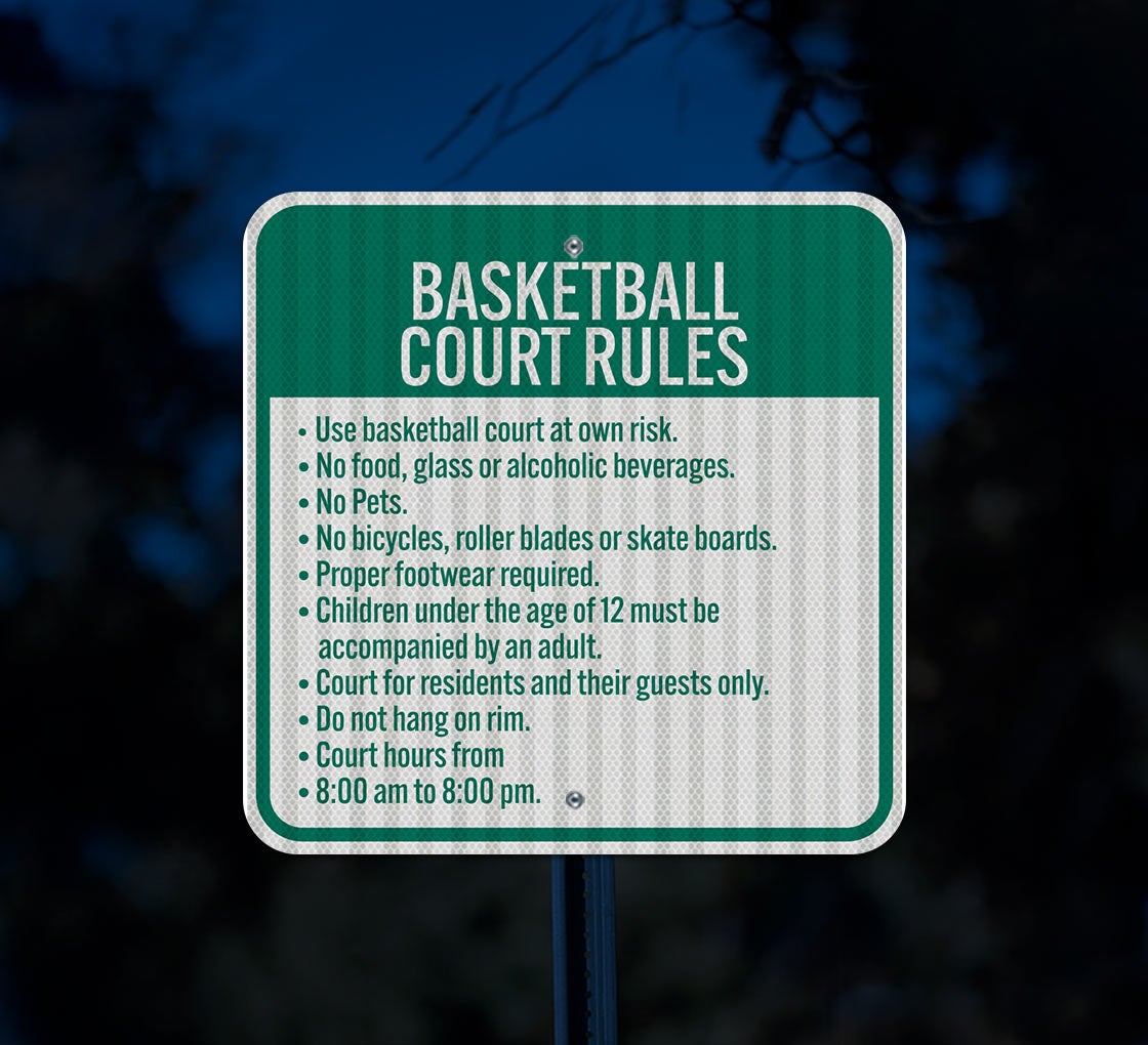 Basketball Court Rules Aluminum Sign (HIP Reflective)