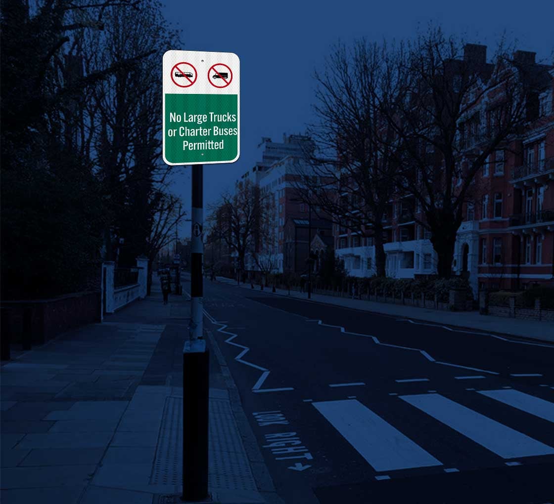 No Large Trucks Aluminum Sign (HIP Reflective)