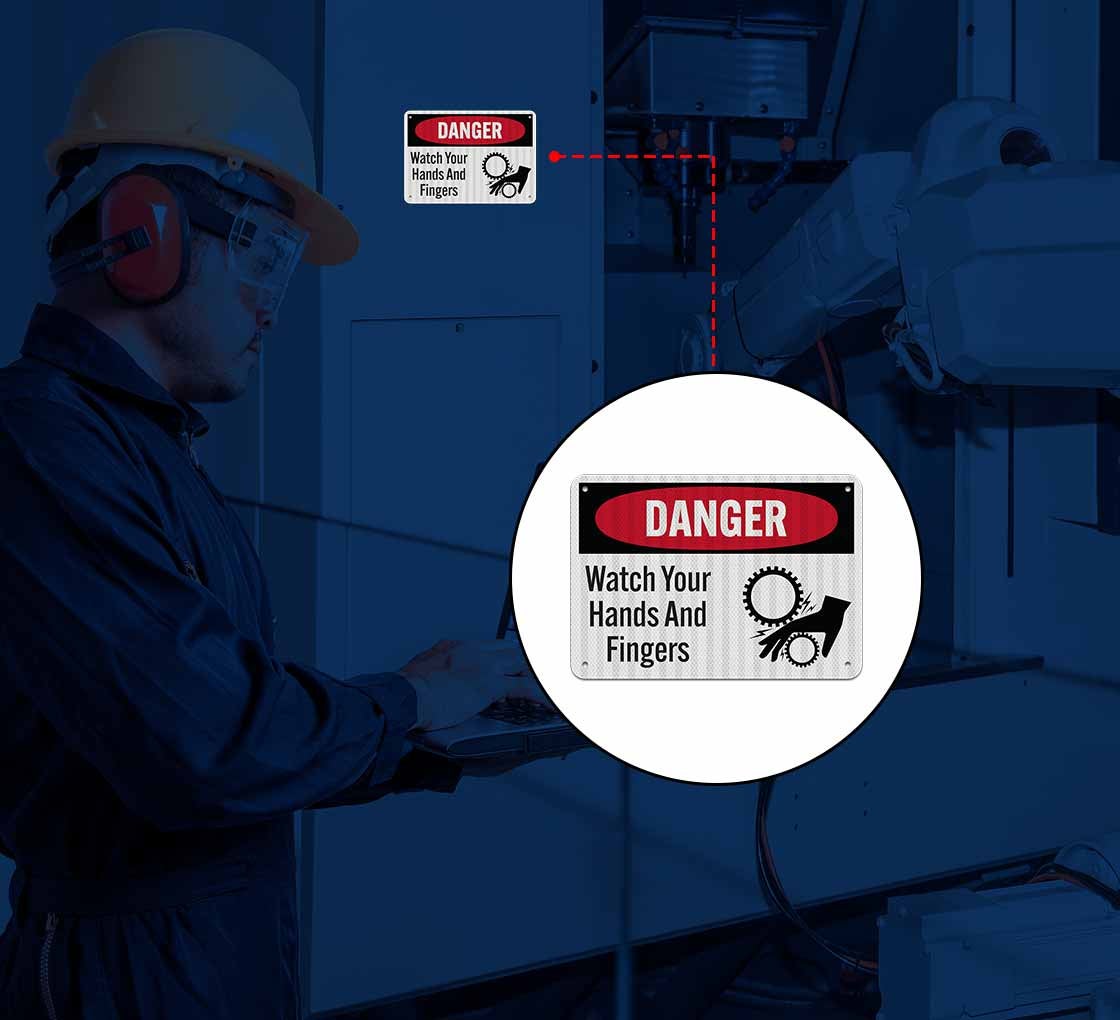 OSHA Danger Watch Your Hands Aluminum Sign (EGR Reflective)