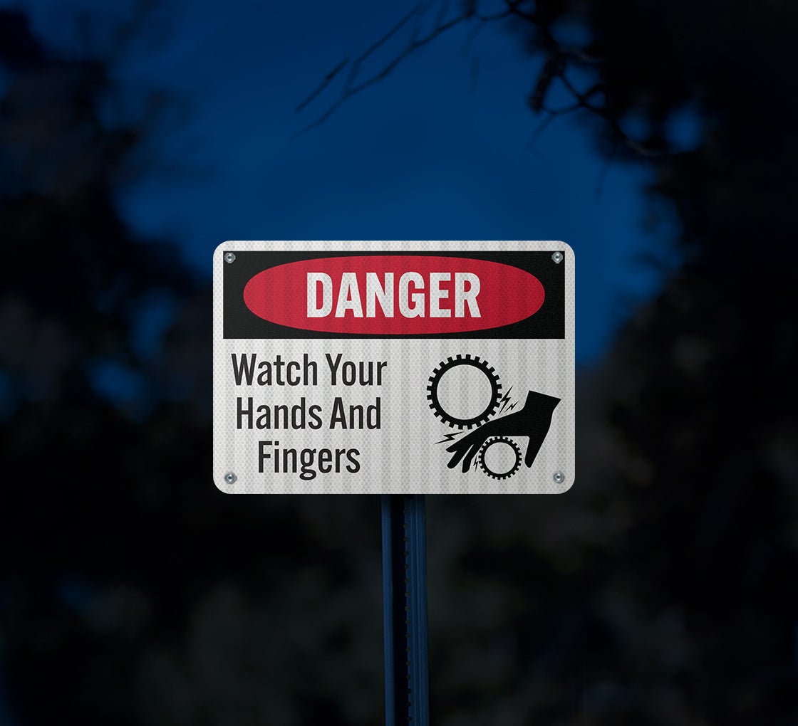 OSHA Danger Watch Your Hands Aluminum Sign (EGR Reflective)