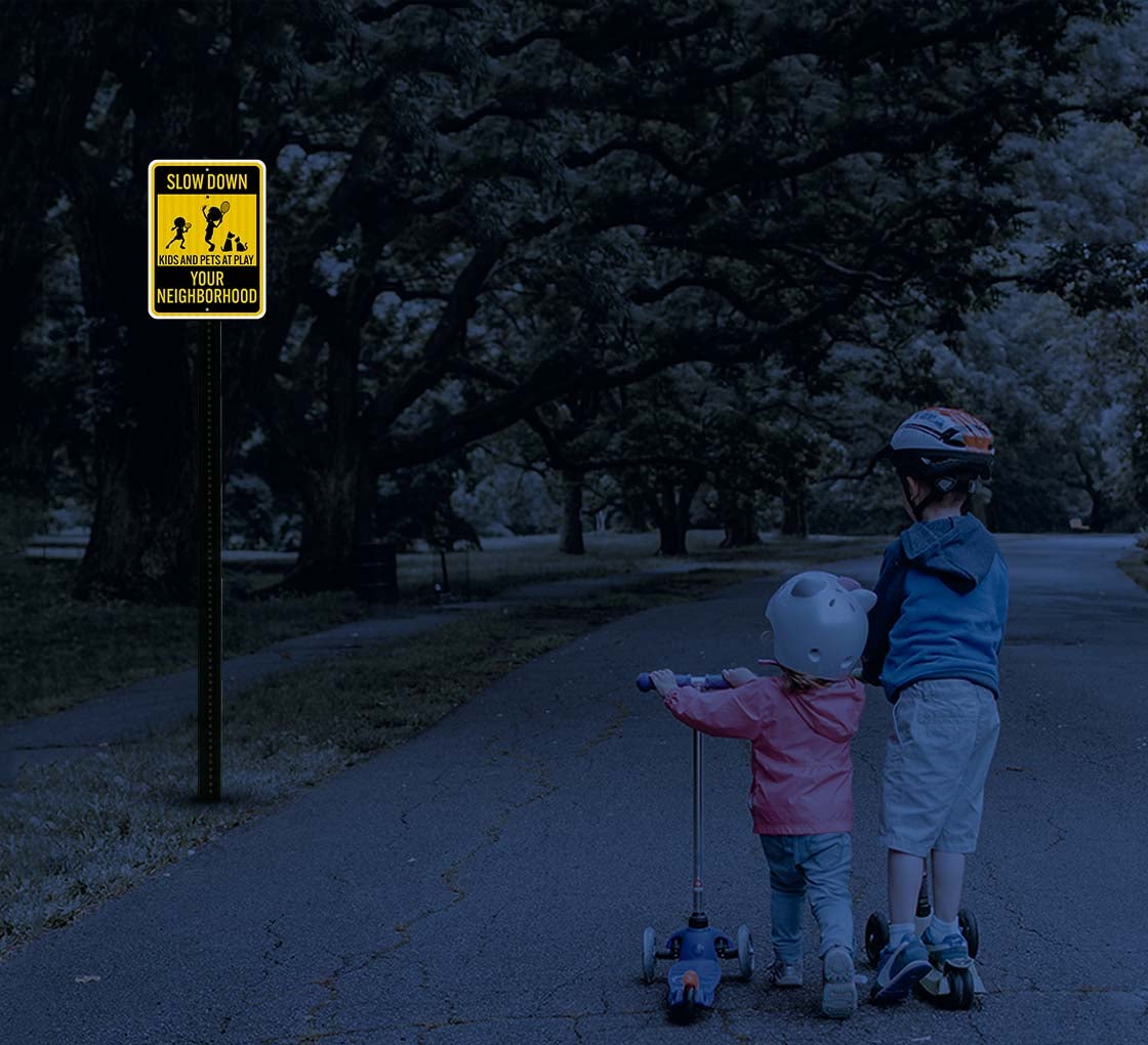 Slow Down, Kids & Pets At Play Aluminum Sign (EGR Reflective)