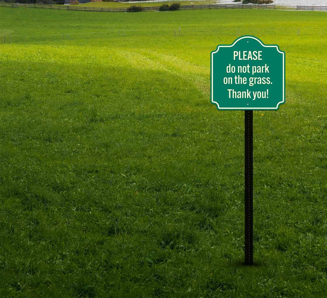 Cartello Da Giardino "Do Not Park On Grass" In Alluminio Antiruggine 18x22 Cm Con Pali Inclusi - Divieto Di Parcheggio Sul Prato