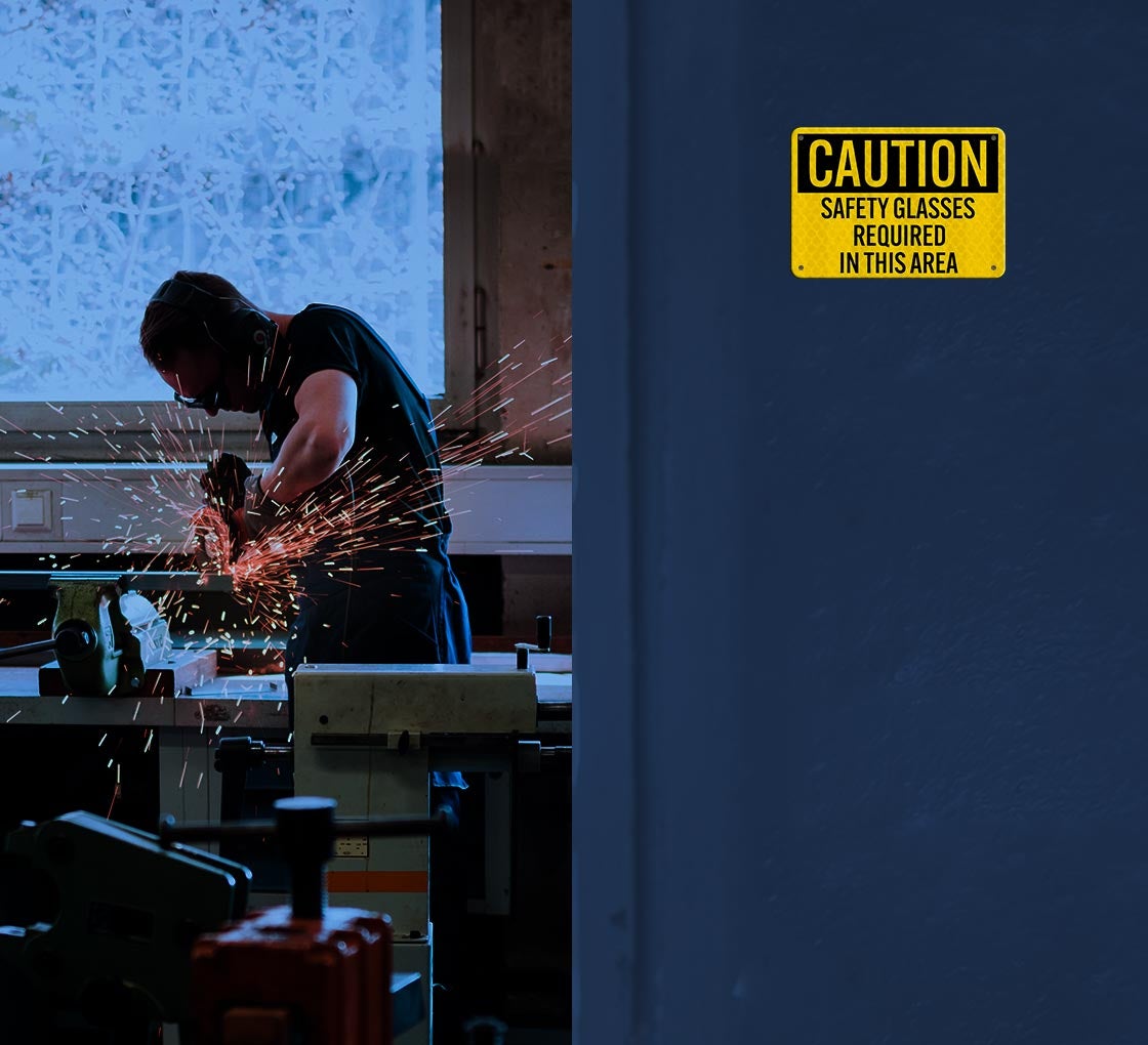 PPE Safety Glasses Required Aluminum Sign (EGR Reflective)