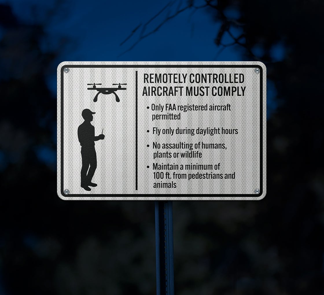 Remotely Controlled Aircraft Must Comply Aluminum Sign (HIP Reflective)