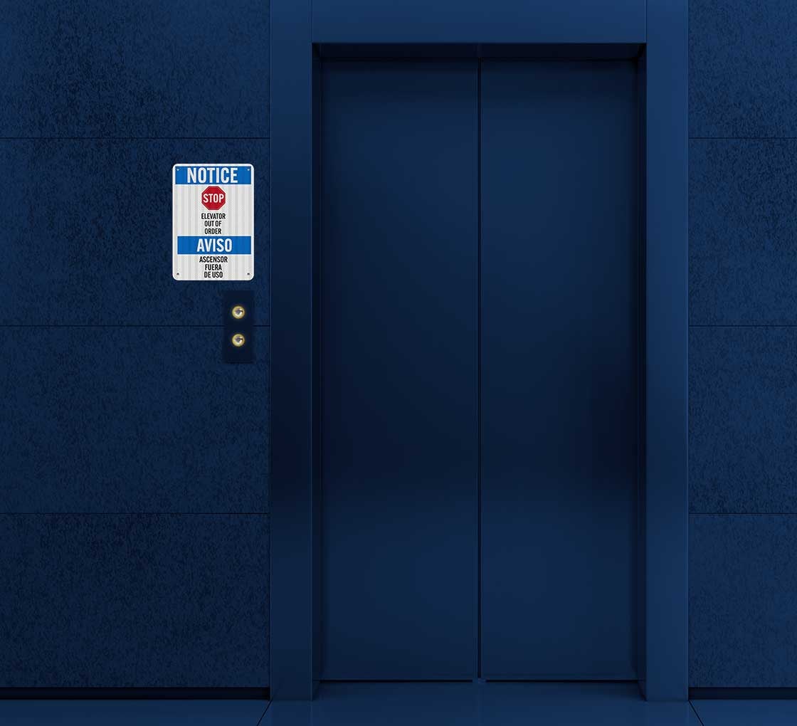 Bilingual Elevator Out of Order Aluminum Sign (EGR Reflective)