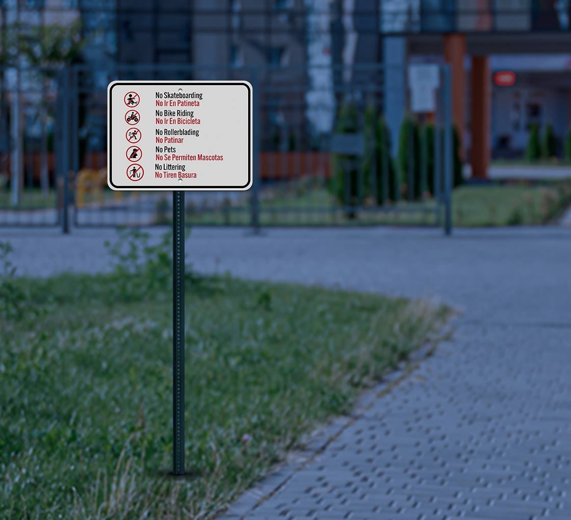 Bilingual No Skateboarding Aluminum Sign (Reflective)