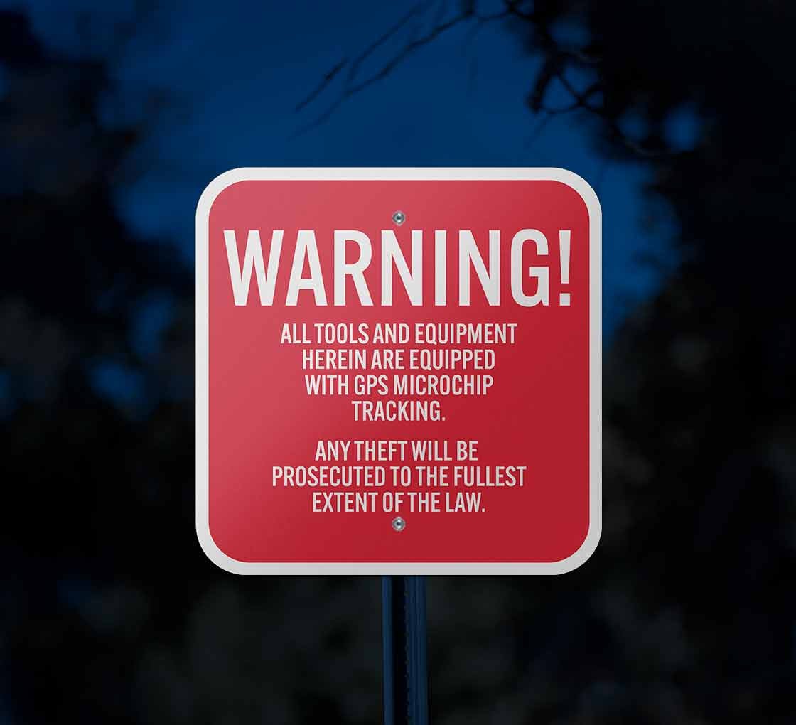 All Tools Are Equipped With GPS Microchip Tracking Aluminum Sign (Reflective)