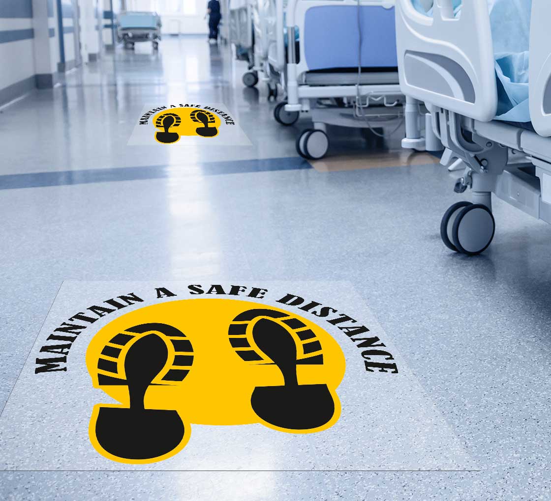 Made in USA Health Measures Please Keep Safe 6 Foot Distance Social Distancing Indoor Floor Decal Blue Color Version 5-Decals Industrial UV Grade Anti-Slip 10 x 10 5 Pack Free Shipping 