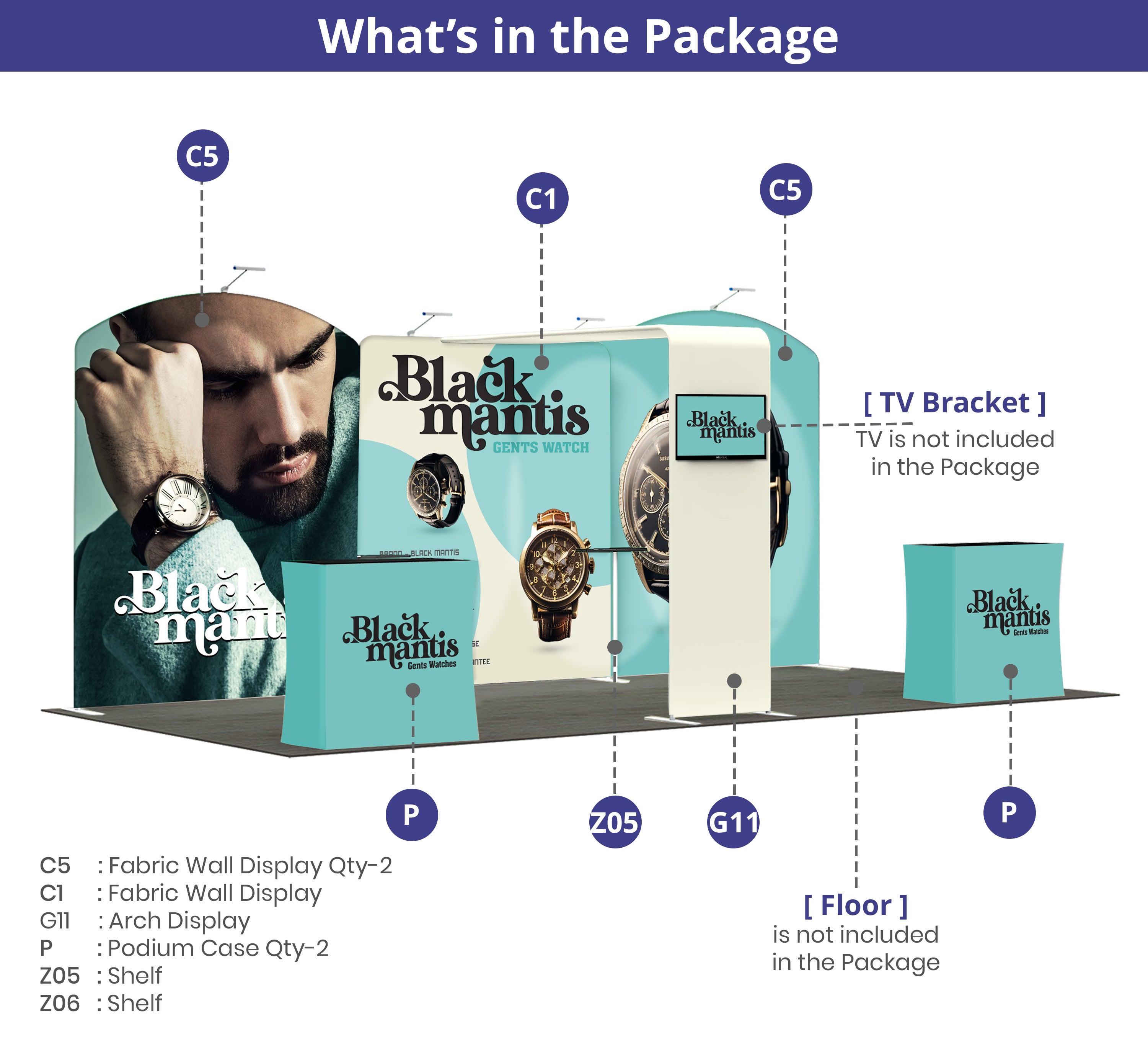 20ft Inline Trade Show Booth – Complete Display Package with Dual Podiums & Banner Stand
