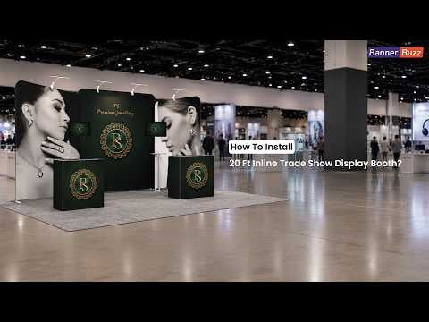 20ft Inline Trade Show Booth Installation | Modular Backwall with Dual Counters & Storage