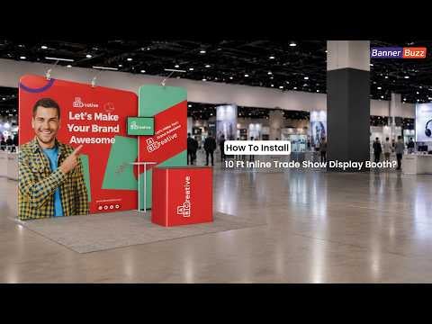 Assemble Your 10ft Inline Trade Show Booth | Counter, Monitor Stand & Backwall Display | BannerBuzz