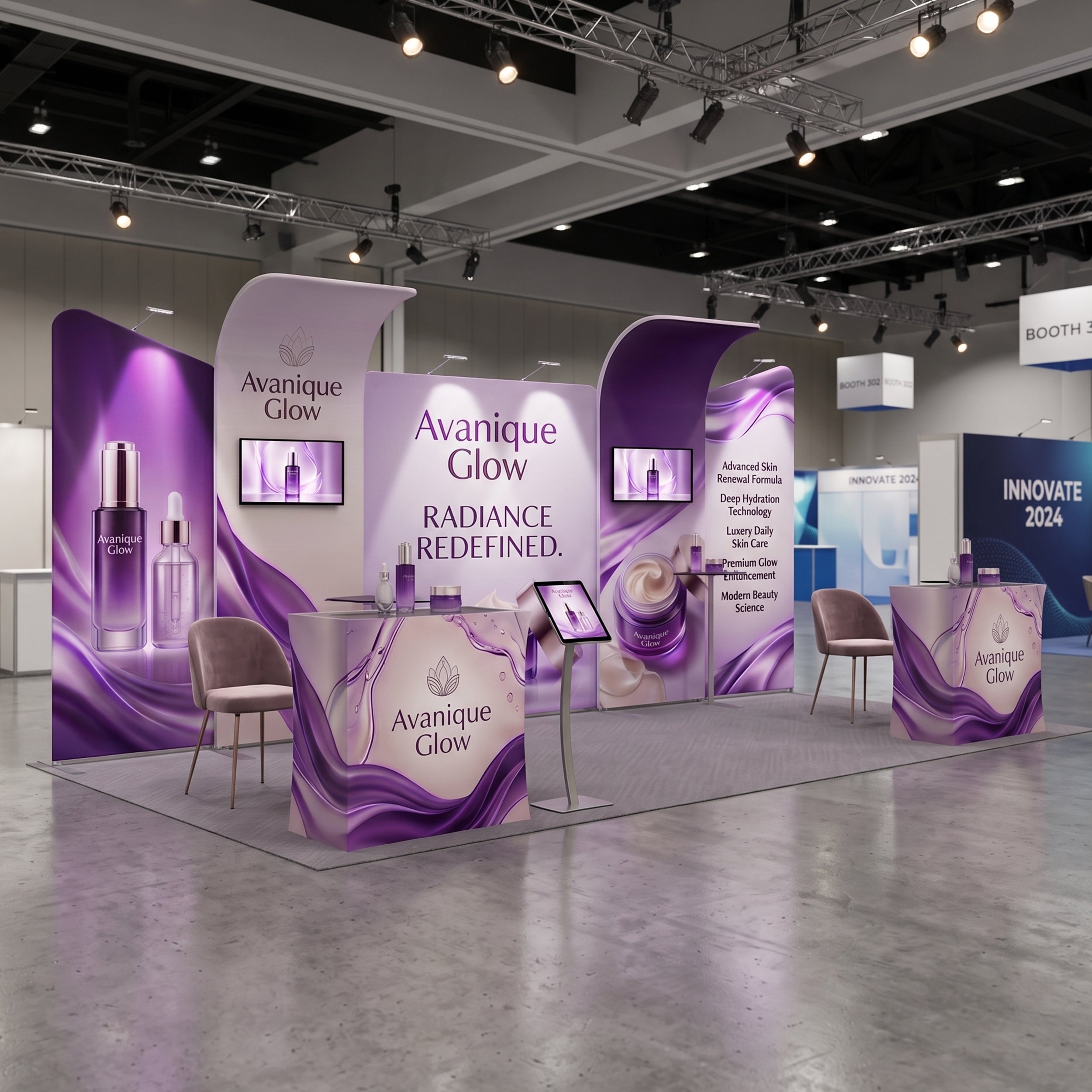 20ft Inline Trade Show Booth – Modular Fabric Display with Podium