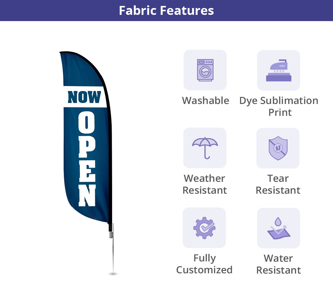 11.5' Swooper Feather Flutter Flag – 'Now Open' Red/White, Promotional Banner