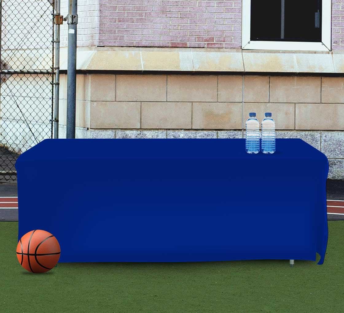 8' Open Corner Table Covers - Blue - 4 Sided