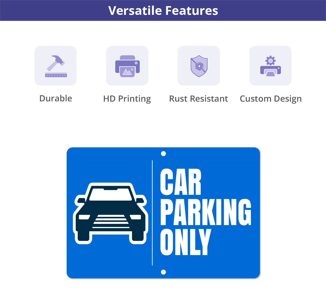 PERSONALISED CUSTOM PRIVATE PARKING SIGN WITH HOUSE NUMBER Metal White