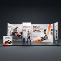 20ft Backlit Trade Show Display - LED Lightbox Display with Counters & Side Panels