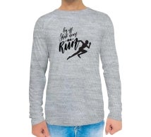 Custom Grey Printed Long Sleeves T-Shirt - Crew Neck