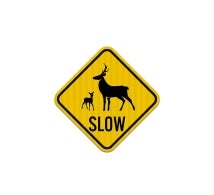 Slow Multiple Deer Crossing Symbol Aluminum Sign (HIP Reflective)