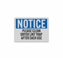 OSHA Clean Dryer Lint Trap After Use Decal (Reflective)