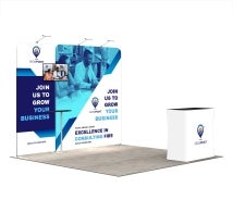 10ft Inline Trade Show Booth – Modular Display with LED Lights, Monitor Mount & Counter