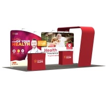20ft Inline Trade Show Booth – Full Graphic Wall Setup with Product Display Counters