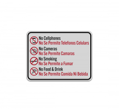 Bilingual Prohibitory No Cell Phones Aluminum Sign (Reflective)
