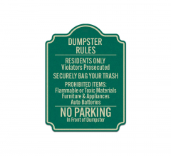 Dumpster Rules Residents Only Aluminum Sign (Reflective)