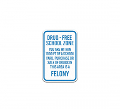 Purchase Or Sale of Drugs In This Area Is A Felony Aluminum Sign (Non Reflective)