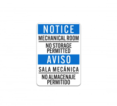 Bilingual OSHA Mechanical Room No Storage Permitted Plastic Sign