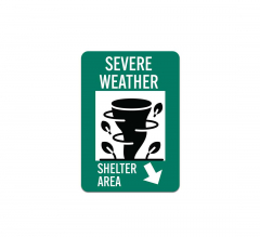 Severe Weather Shelter Area With Down Right Arrow Plastic Sign