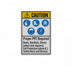 ANSI Caution Proper PPE Required Decal (Reflective)