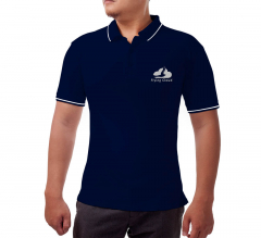Men's Blue Cotton Polo Shirt - Embroidered
