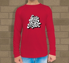 Red Cotton Printed Long Sleeves T-Shirt - Crew Neck