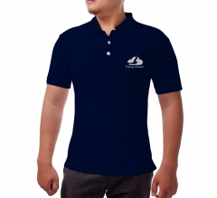 Blue Cotton Polo Shirt - Embroidered