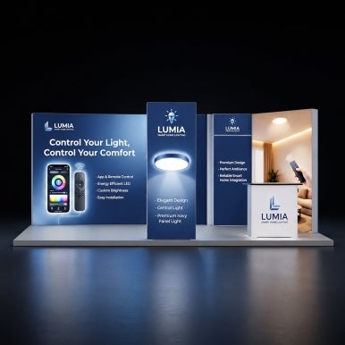 20ft Backlit Trade Show Display - Premium LED Lightbox Display with Counters & Branding Panels