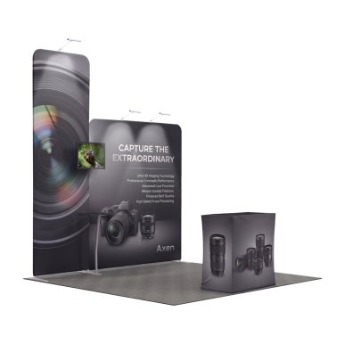 10ft Inline Trade Show Booth - Portable Backwall Display with Counter & Shelving