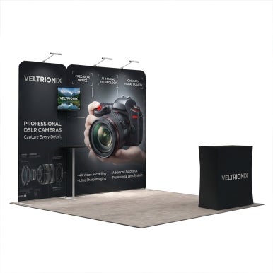 10ft Inline Trade Show Booth - Portable Backwall Display with Counter & LED Lights